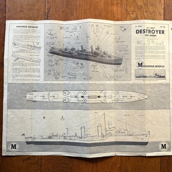 Antique 1945 Monogram U.S. Navy Destroyer 610 U.S.S. Model Kit Partially Built - Picture 4 of 7